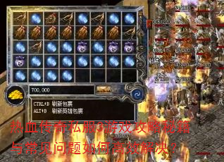 热血传奇私服3游戏攻略秘籍与常见问题如何高效解决? 热血传奇私服3游戏攻略秘籍与常见问题如何高效解决?